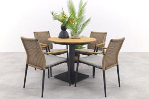 Suns Virenze aluminium Ø 90 cm. Teak/Andorra Royal Grey - ronde balkonset - 5-delig