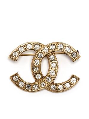 CHANEL Pre-Owned broche strassée à logo CC (années 1980-1990) - Or CHANEL Pre-Owned broche strassée à logo CC (années 1980-1990) - Or