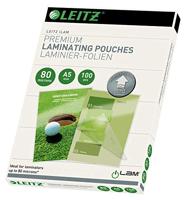 Leitz Hete lamineerfolies A5 80 mic, lamineerfolies in premium kwaliteit in verpakking van 100 stuks, glanzend, transparant, vereenvoudigd inbrengen door UDT, iLAM, 74920000