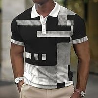 Voor heren POLO Shirt Wafel poloshirt Revers polo Polo's met knopen Golfshirt Gestreept Geruit Grafische prints Geometrie Strijkijzer Zwart Blozend Roze blauw Groen Buiten Straat Korte mouw Afdrukken Lightinthebox