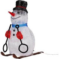 Kerstverlichting figuur - sneeuwpop - op ski - blauwe sjaal - 25 x 19 x 31 cm - LED - thumbnail