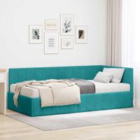 Hoekbedframe met matras Turquoise 90 x 190 cm Fluweel