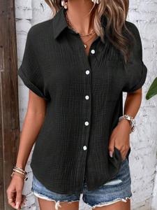 Shirt Collar Casual Cotton Blouse