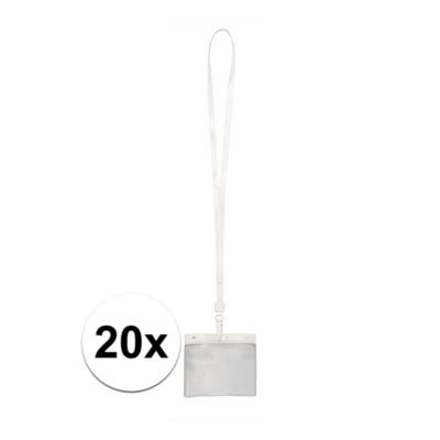 Multipack van 20x Badgehouder met wit keycord Multipack van 20x Badgehouder met wit keycord
