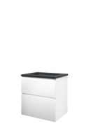 Proline hardsteen Elegant wastafelonderkast met 2 asymmetrische lades en hardstenen wastafel met 1 kraangat 60 x 62,2 x 46 cm, mat wit