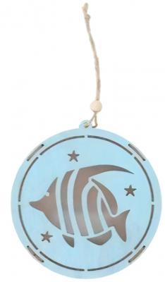 Arti Casa decoratiehanger led vis 14,5 cm hout blauw