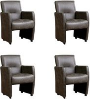 Set van 4 Donkergrijze leren moderne eetkamerfauteuils Pleasure - Vintage Leer Grey (donkergrijs leer)