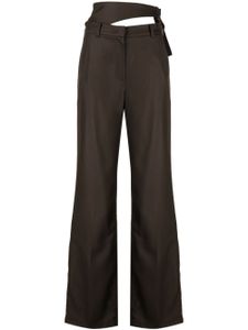 System pantalon de tailleur à détails de découpes en laine - Marron