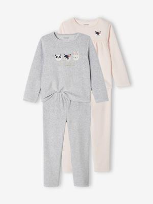 Set van 2 fluwelen pyjama's met dieren voor meisjes gemêleerd grijs