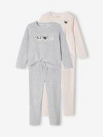Set van 2 fluwelen pyjama's met dieren voor meisjes gemêleerd grijs