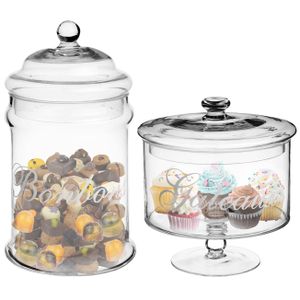 Set van 2x voorraadpotten/koektrommels 1,8L en 2L glas met deksel