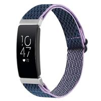 By Qubix - Compatible met Fitbit Inspire 2 Elastische solo loop nylon bandje - Donkerblauw met paars - Compatible fitbit bandje