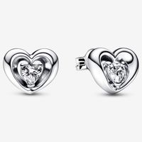 Pandora 292500C01 Oorknoppen Radiant Heart & Floating Stone zilver-zirconia wit - thumbnail