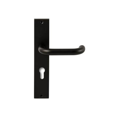 Hardbrass Deurkruk Stockholm op rechthoekig langschild profielcilindergat 72mm - zwart