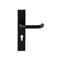 Hardbrass Deurkruk Stockholm op rechthoekig langschild profielcilindergat 72mm - zwart