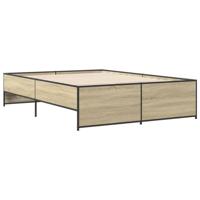 vidaXL Bedframe bewerkt hout metaal sonoma eikenkleurig 120x190 cm, bed, bed ombouw, twijfelaar bed, bedbodem, slaapkamermeubel, 2 persoonsbed
