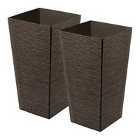 Plantenpot/bloempot - 2x - voor buiten - kunststof - donkerbruin - Eco wood look - D34 x H66 cm