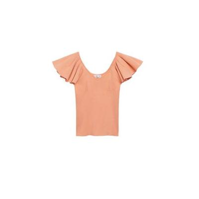 Mango ribgebreide top met ruches oranje