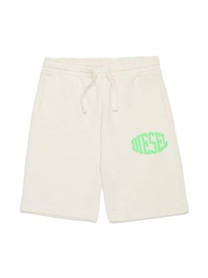 Diesel Kids Katoenen trainingsshorts met logoprint - Wit
