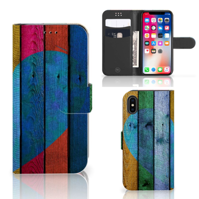 Apple iPhone X | Xs Book Style Case Wood Heart - Cadeau voor je Vriend Apple iPhone X | Xs Book Style Case Wood Heart - Cadeau voor je Vriend