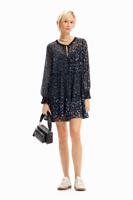 Korte jurk met chiffon en bloemen - BLUE - S