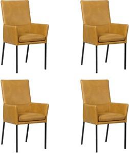 Set van 4 Cognac leren moderne eetkamerstoelen Royal - poot vierkant zwart - Granada leer Amber (cognac leer)