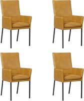 Set van 4 Cognac leren moderne eetkamerstoelen Royal - poot vierkant zwart - Granada leer Amber (cognac leer)