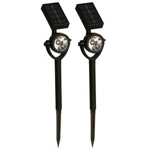 Solar tuinlamp/spotlamp - 2x - zwart - LED Softtone effect - oplaadbaar - L8 x B5,5 x H35 cm