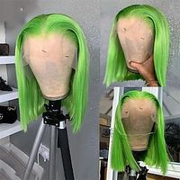 Echt haar 4x13 Sluiting Pruik Middelste stuk Gratis deel Braziliaans haar Recht Groen Meerkleurig Pruik 150% Haardichtheid met babyhaar lijmloze Pre-geplukt Voor Dames Kort Kanten pruiken van echt Lightinthebox
