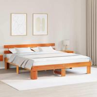 vidaXL Bedframe Met Hoofdbord 200X200 cm Massief Hout Grenen Gewaxte Bruin Minimalistisch Ontwerp Geen Boxspring Nodig Stevig Duurzaam Voor Volwassenen Platform Kingsize Opslag Volwassen