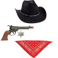 Zwarte carnaval verkleed cowboyhoed/zakdoek/pistool