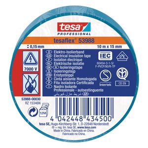 Tesa isolatietape pvc blauw 15mm (10mtr)