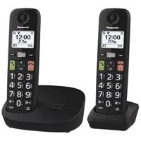 Panasonic KX-TGU112EXB Digitale telefoon, draadloos, met antwoordapparaat, basiseenheid en 2 handsets, lcd-display, grote toetsen, favoriete oproepen, compatibel met hoorapparaten, zwart