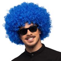 Verkleedpruik dames/heren - blauw - Seventies/eighties/sixties - Carnaval - kort krullend haar - thumbnail