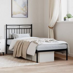 Bedframe met hoofdbord metaal zwart 90x190 cm