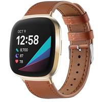 By Qubix - Compatible met Fitbit Versa 3/4 & Sense 1/2 leren bandje - Bruin - Compatible fitbit bandje