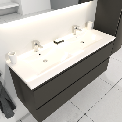 SaniGoods Sally badkamermeubel 120cm grijs mat met dubbele keramische wastafel SaniGoods Sally badkamermeubel 120cm grijs mat met dubbele keramische wastafel