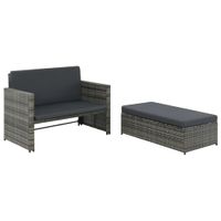 2-delige Loungeset met kussens poly rattan grijs