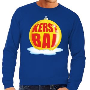 Foute feest kerst sweater met gele kerstbal op blauwe sweater voor heren 2XL (56)  -