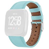 By Qubix - Compatible met Fitbit Versa 1/2 & Lite leren bandje - Blauwgroen - Compatible fitbit bandje