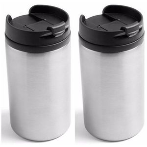 2x Warmhoudbekers/warm houd bekers metallic staal grijs 320 ml