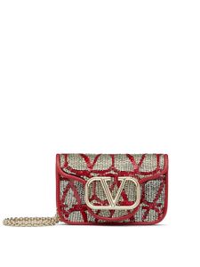 Valentino Garavani mini sac à main orné de perles à détail VLOGO - Rouge