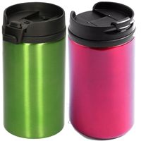 Set van 2x stuks Warmhoudbekers/warm houd bekers metallic rood en groen 320 ml