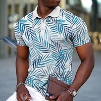 Voor heren POLO Shirt Revers polo Polo's met knopen Golfshirt Grafische prints Bladeren Strijkijzer Geel Blozend Roze blauw Paars Groen Buiten Straat Korte Mouw Afdrukken Kleding Sport Modieus Lightinthebox