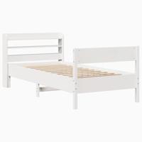 vidaXL Bedframe met hoofdbord massief grenenhout wit 90x200 cm, bed, slaapkamermeubel, houten bed, eenpersoonsbed, houten bedframe, bedbodem