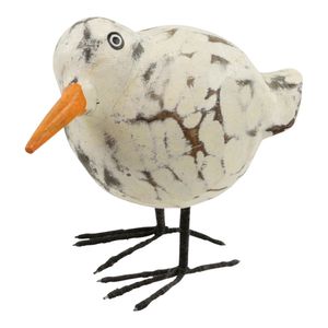 Beeldje Ronde Houten Vogel - Wit