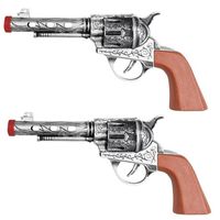 2x Western revolvers/pistolen zilver 22 cm - thumbnail