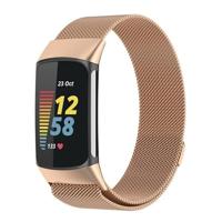 By Qubix - Milanese bandje - Champagne goud - Compatible met Compatible met Fitbit Charge 5 - Compatible fitbit bandje