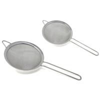 Keuken vergiet/zeef met steel - 2x - metaal - grijs - D18 x L37 cm / D16 x L34 cm