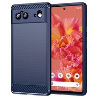 Google Pixel 6 Geborsteld TPU Hoesje - Koolstofvezel - Blauw